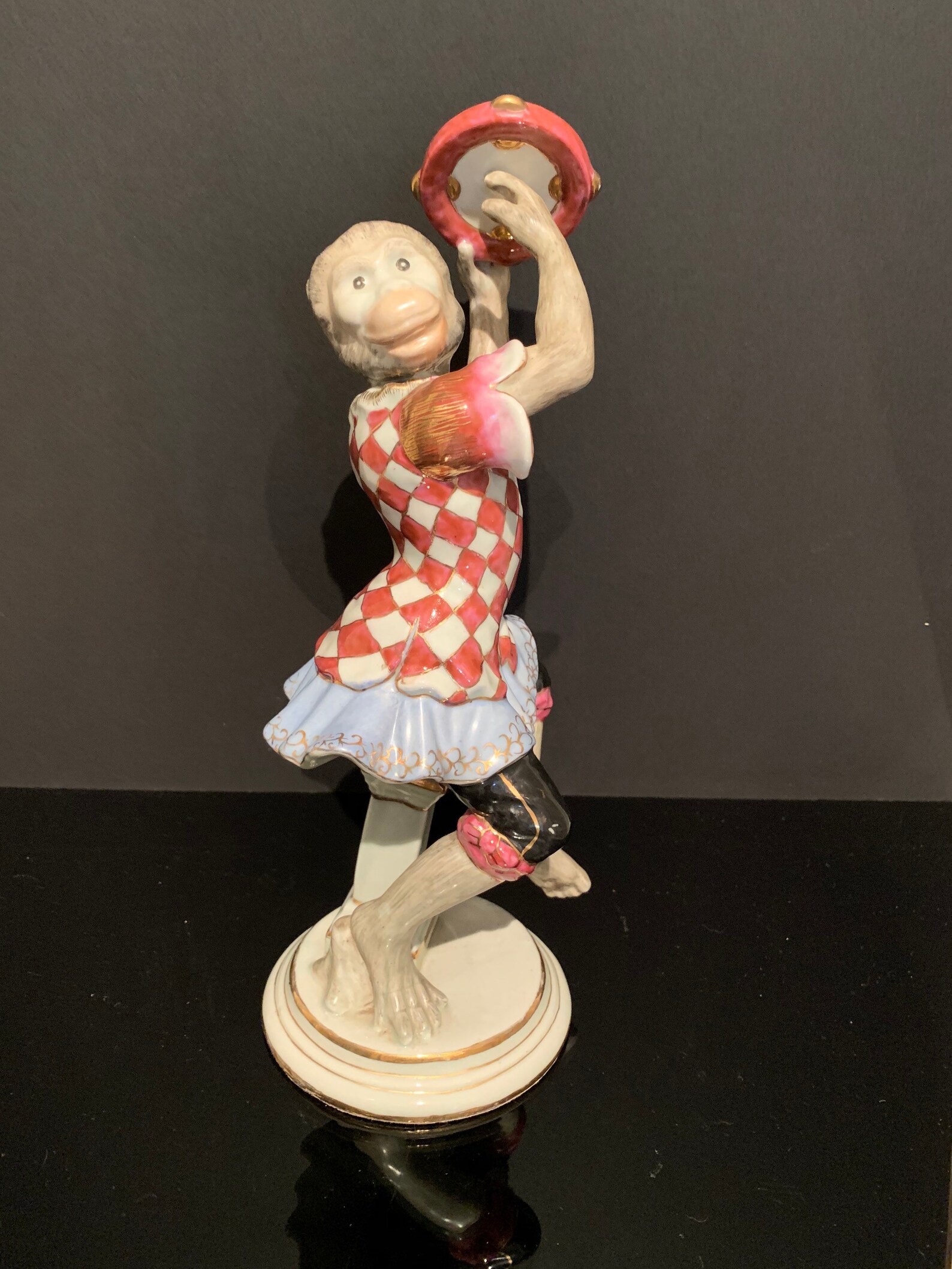 Painted Porcelain Monkey Playing a Tambourine Etsy Sweden