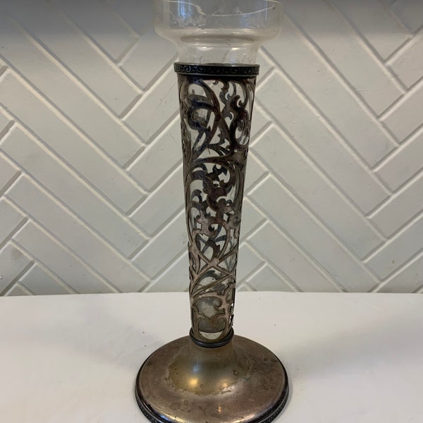 Vintage Silver-plate and Glass Flower Vase