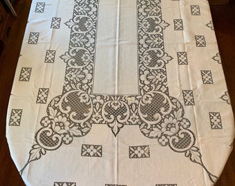 Vintage Cotton Linen Lace Tablecloth