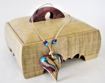 Jewelry Box With Carved Heart Necklace, Wood Box, 5th Anniversary Gift, One Of A Kind