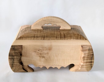 Wood Urn, Curly Maple, Medium Size Adult Urn,  11" x 6 3/4" x 6 3/4" 105 Cubic Inches, One Of A Kind