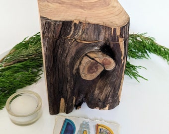 Wood Urn, Small Keepsake Urn For Partial Cremation Ashes, 4 1/4" x 3 3/4"  x 5 3/4" Capacity 11 Cubic Inches, One Of A Kind