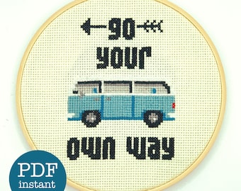 CROSS STITCH PDF - 'Ga je eigen weg' (Instant patroon downloaden, beginnersniveau)