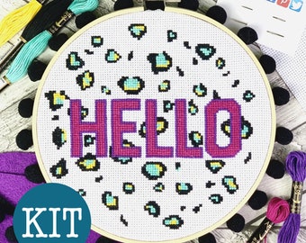 CROSS STITCH KIT - 'Hello' (complete kit, including 7" frame)