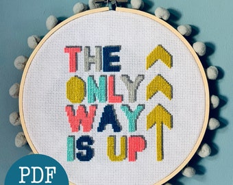 CROSS STITCH PDF  - 'The Only Way Is Up' (Instant Pattern Download, Beginner Level)