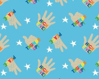 High Five Cotton Fabric | Sky Blue Clothworks Print