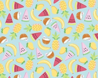 Aqua Cotton Fabric | Rainbow Fruit Print by Riley Blake