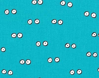 Turquoise Cotton Fabric With Eyes | Michael Miller, I Want A Monster Collection