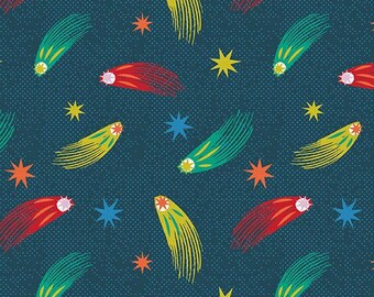 Shooting Stars Cotton Fabric | Navy 'Super Dinos' Print