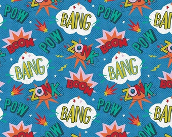 Comic Book Cotton Fabric | 'Super Dinos' Pow! Bang! Zonk!