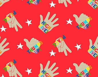 Red Cotton Fabric | High Five & Thumbs Up Print, Clothworks