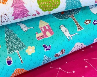 Otter Romp Cotton Fabric | Aqua Whimsical Print, PBS Fabrics