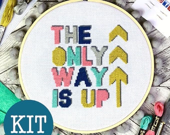 CROSS STITCH KIT - 'The Only Way Is Up' (complete kit, including 8" frame)