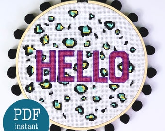 CROSS STITCH PDF - 'Hallo' (direct patroon downloaden, beginnersniveau)