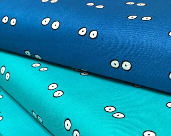 Turquoise Cotton Fabric With Eyes | Michael Miller, I Want A Monster Collection