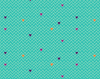 Turquoise Zig Zag Cotton Fabric | Geometric Print by Makower UK