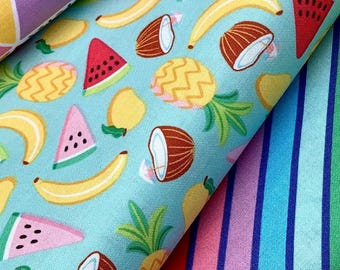 Aqua Cotton Fabric | Rainbow Fruit Print by Riley Blake