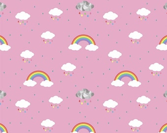 Rainbows Pink Cotton Fabric | Riley Blake Designs, Clouds Raindrops