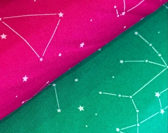 Pink Astrology Cotton Fabric | Constellation Print, Otter Romp