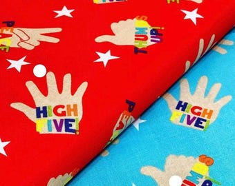Red Cotton Fabric | High Five & Thumbs Up Print, Clothworks