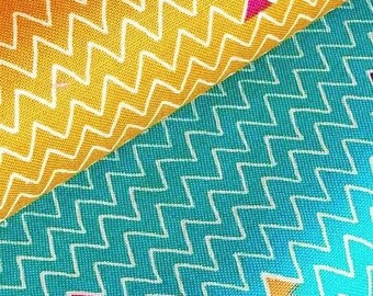 Turquoise Zig Zag Cotton Fabric | Geometric Print by Makower UK