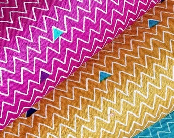 Pink Zig Zag Cotton Fabric | Makower UK Henna Collection