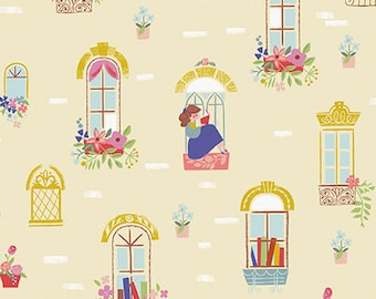 Beauty and the Beast Cotton Fabric | Windows Cream, Riley Blake