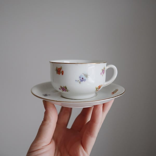 Antique Mokka Cup and Saucer | Hand-Painted Thomas Bavaria Porcelain | Early 20th Century
