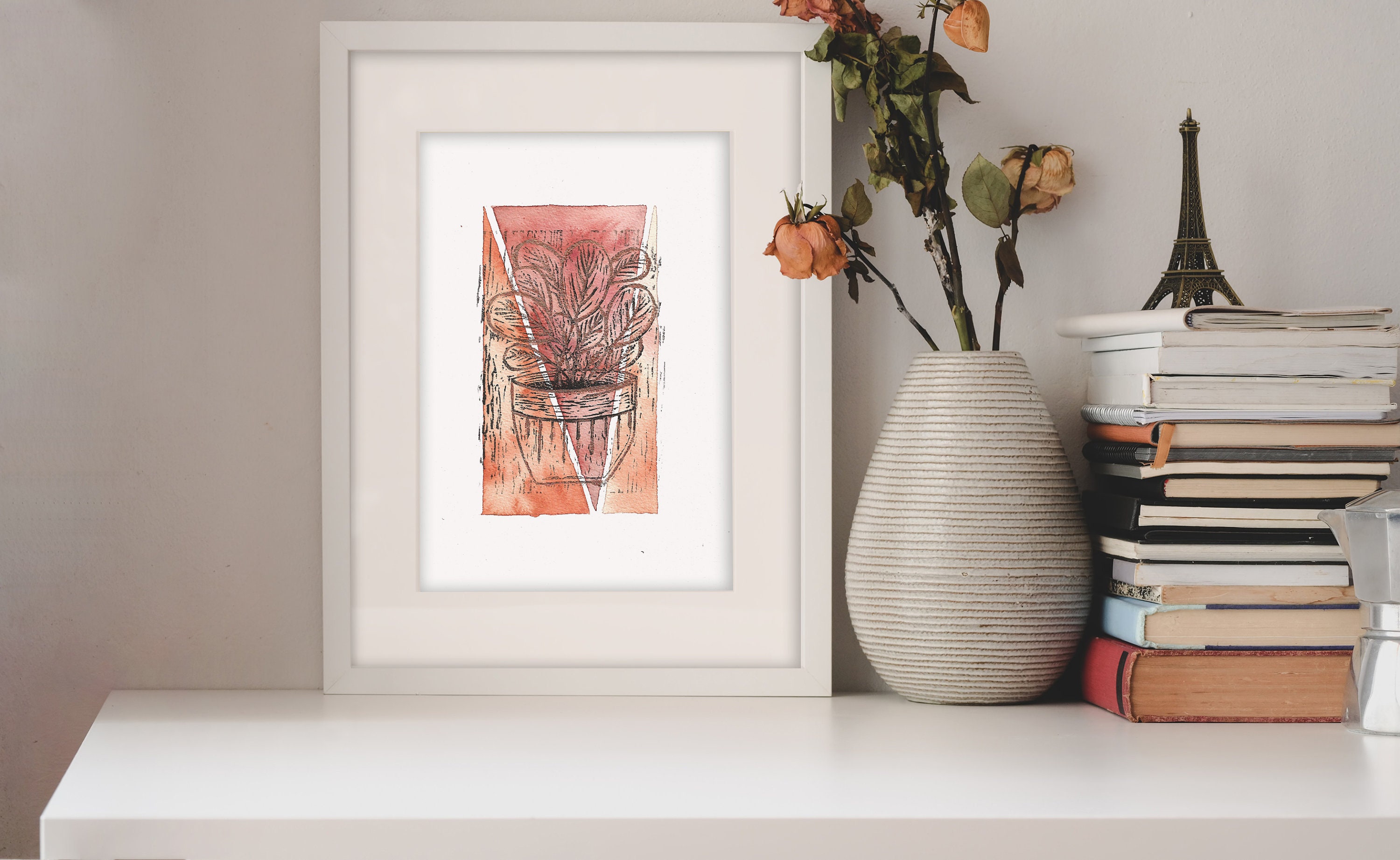 A4 Original Lino Print Watercolour & Acrylic Painting of Etsy UK
