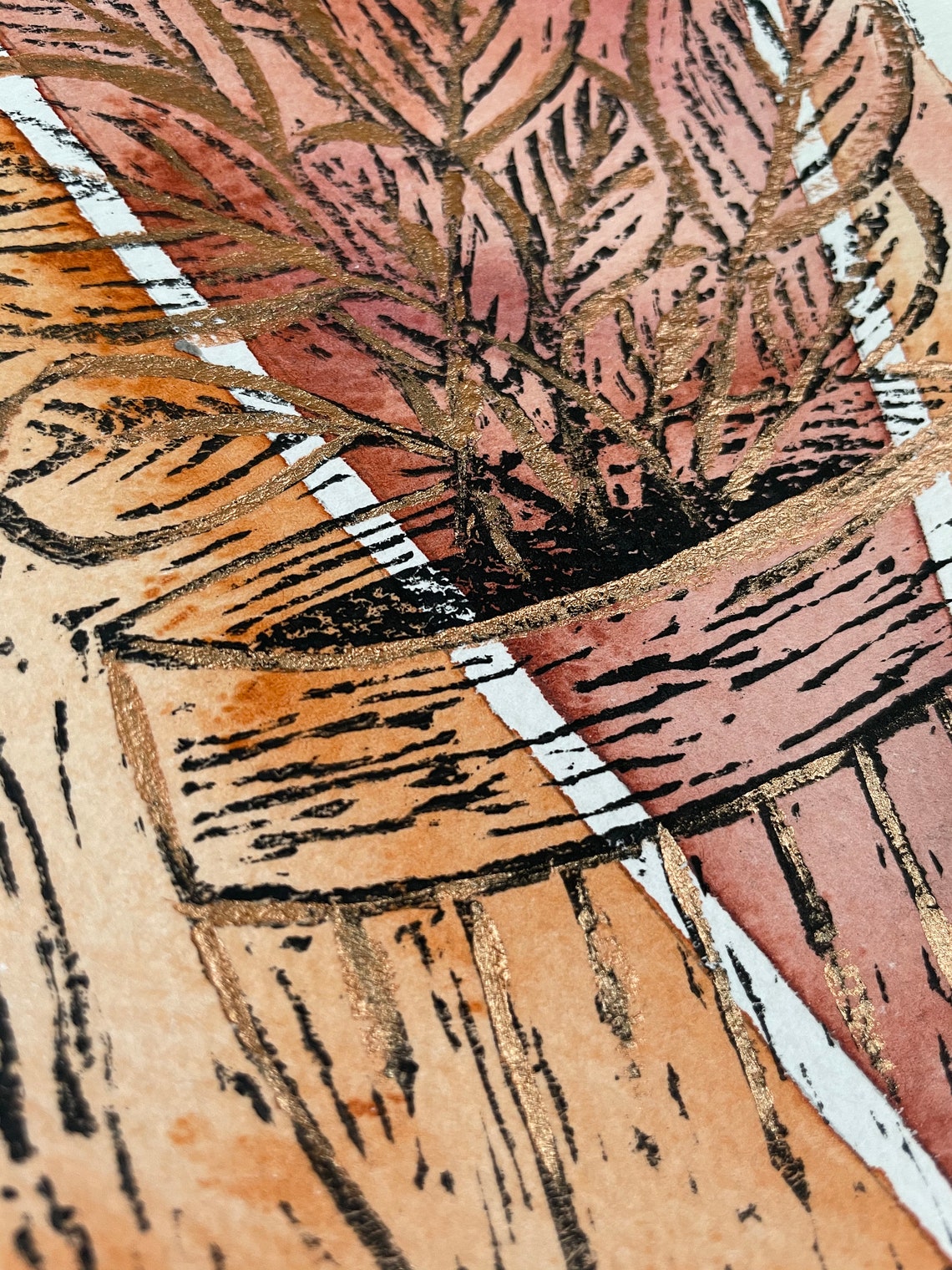 A4 Original Lino Print Watercolour & Acrylic Painting of Etsy