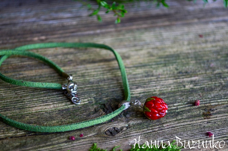 bright necklace minimalist necklace flower necklace berries necklace raspberry everyday necklace Handmade Glass Necklace Red Raspberry