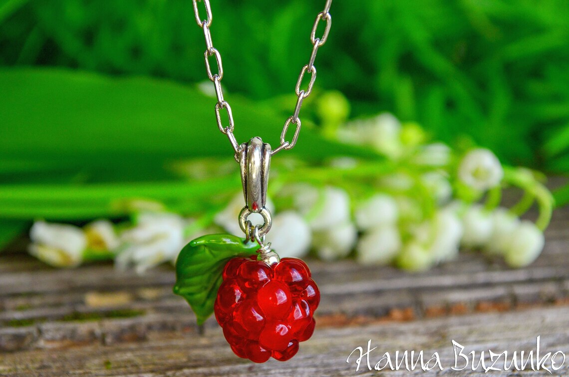 Red Raspberry necklace Minimalist jewelry tiny berry pendant Etsy