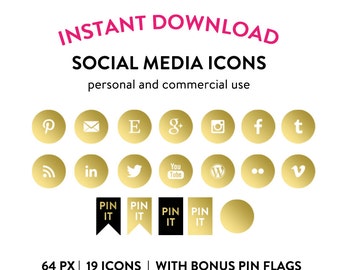 Blogger Gold Foil Social Media Icons and Buttons