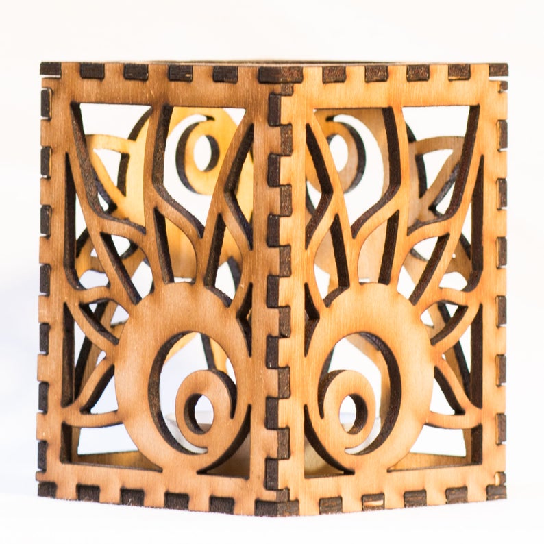 Moon Flower laser cut wood tea light holder Tea light candle included. 2.5x2.5x3