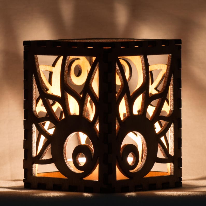 Moon Flower laser cut wood tea light holder Tea light candle included. 2.5x2.5x3
