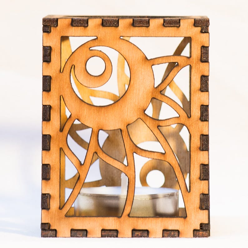Moon Flower laser cut wood tea light holder Tea light candle included. 2.5x2.5x3