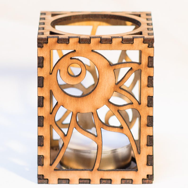 Moon Flower laser cut wood tea light holder Tea light candle included. 2.5x2.5x3