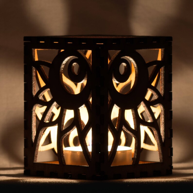 Moon Flower laser cut wood tea light holder Tea light candle included. 2.5x2.5x3