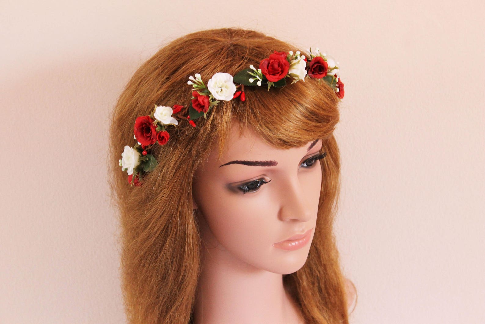 Red and White Roses Flower Crown / Floral Festive Etsy