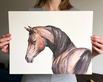 Original horse drawing, watercolor horse art, equine watercolor art, arabian horse wall art, wall decor, horse home decoration