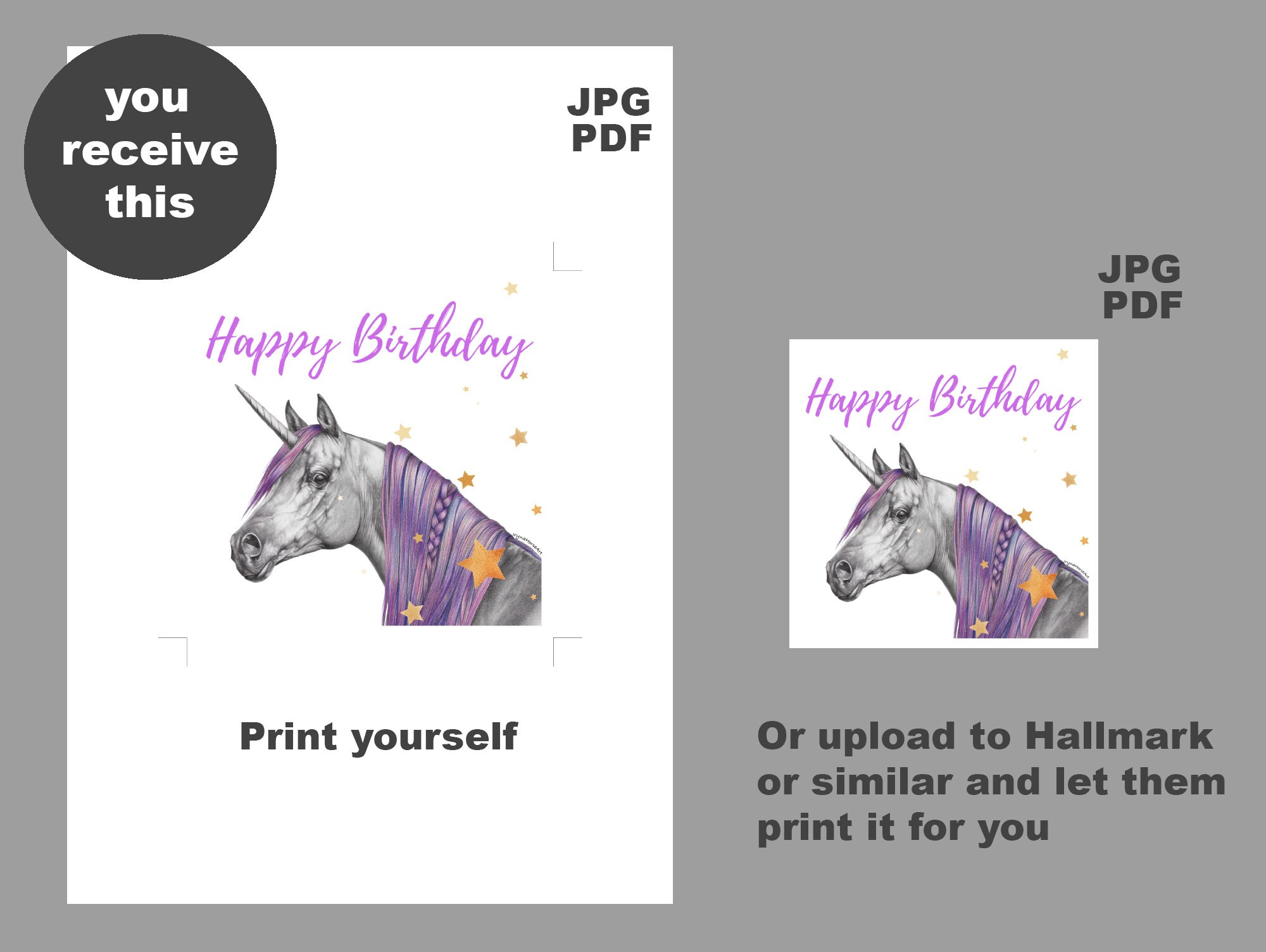 printable happy birthday unicorn card digital card pink etsy