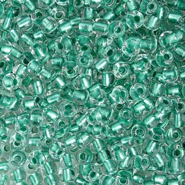 6/0 Preciosa Czech Seed Bead, Clear, Metallic Green Lined, Seafoam Teal tone Czech Glass, 40 gm.