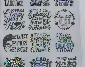 Sarcasam Sayings Holographic Foil Transparency Sheets