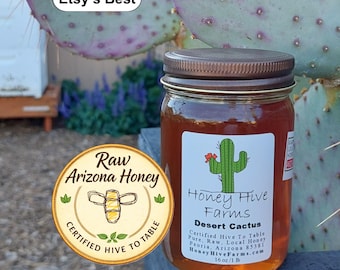 Raw Arizona Cactus Honey - 16 oz Glass Jar - Fresh 2026 Harvest - Unfiltered Desert Bloom