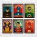 Minimalist Superheroes Vintage Poster Set of 6 Prints 