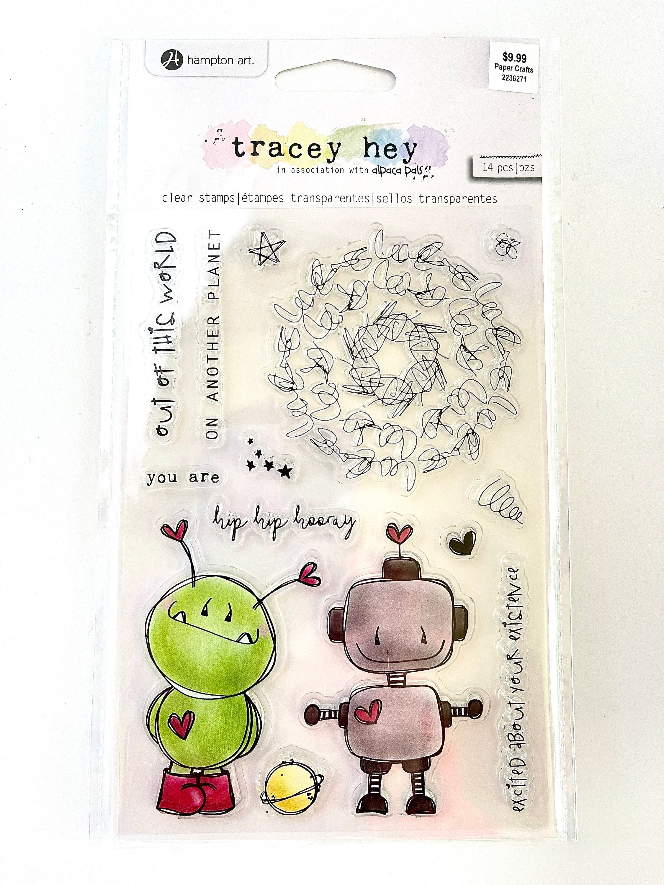 Hampton Art TRACEY HEY Hip Hip Hooray Cling Stamp Set - 14 Pieces  included - In Association with Alpaca Pals