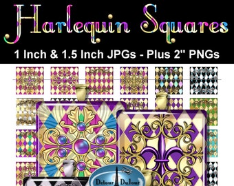 Harlequin Square Pendant Images 1", 1.5", 2" Tiles Harlequin Metallic Pendant Images Fleur de Lis Tile Images 2" Square Image Commercial Use