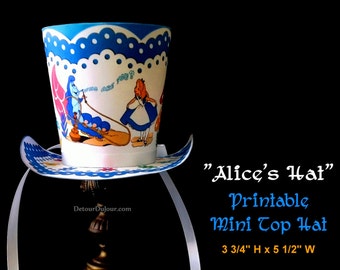 Alice in Wonderland Party Hat Mini Top Hat, Alice in Wonderland Halloween PRINTABLE Alice in Wonderland Mini Top Hat, Mad Hatter Halloween