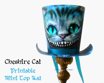 Alice in Wonderland Party Hat, Smiling Cheshire Cat Mini Top Hat, Printable, Mad Hatter Tea Party Top Hat, Mad Hatter Hat