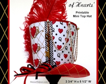 Alice in Wonderland Queen of Hearts Mini Top Hat, Queen of Hearts Halloween Costume Mini Top Hat, PRINTABLE Alice in Wonderland Party Hat